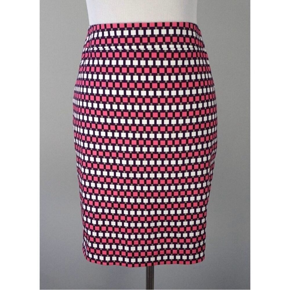 Ann Taylor SZ 2 White Pink Purple Knee-Length Pencil Skirt Colorful Office